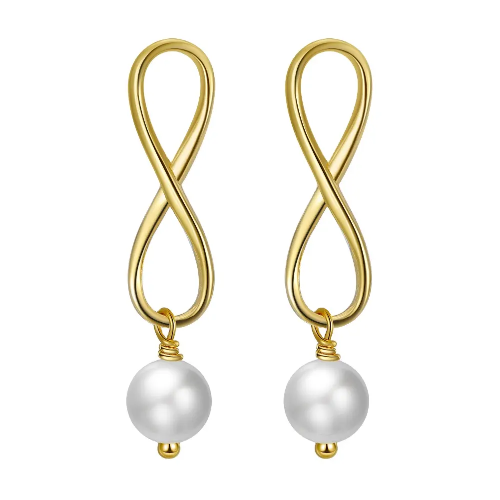 RINNTIN GPE49 gioielli con perle coltivate romantiche orecchini infinito orecchini in argento Sterling placcato oro 14K con perle d'acqua dolce