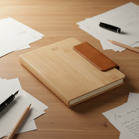 Carnet de notes de luxe en bambou gravé sur mesure pour entreprise, bloc-notes de bureau imprimé, reliure cousue, couverture magnétique