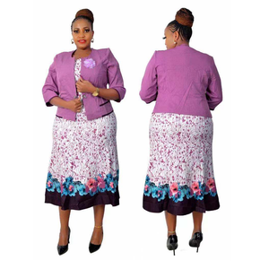 Quality Formal Pattern Turkey Women Plus Size African Church Suits Two Pieces <b>Set</b> Knee Length Dress - Product Image 3