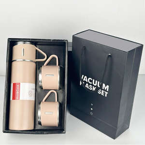 ชุดแก้วเก็บความร้อนสองชั้น 500 มล. พร้อมแก้วชา แก้วน้ำสแตนเลส 304 ขวดน้ำแบบพกพา กระติกน้ำสุญญากาศ พร้อมแก้วเสริม 2 ใบ - Product Image 2