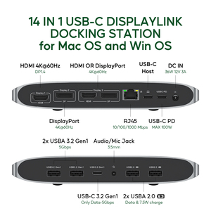 PULWTOP Displaylinkトリプルディスプレイユニバーサルドッキングステーション、MacBook M1/M2/macOS/Windows用の2つのHDMIと2つの<span class=keywords><strong>DisplayPort</strong></span> - Product Image 2