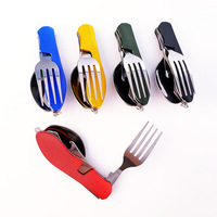 Portable 4-en-1 En Acier Inoxydable Voyage À Manger Couverts Ensembles Pliable Couteau Fourchette Cuillère Ouvre-Bouteille Multi-Fonction En Boîte
