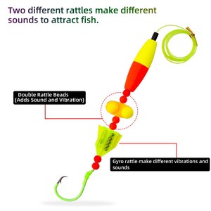 Matériel de pêche à la flotte pour poisson-chat, Rattler Santee Cooper Rigs, en plastique durable et écologique, jaune, queue longue, flotteur vertical - Product Image 5