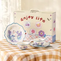 Vaisselle complète de style nordique européen coffret cadeau mignon bol et assiette en céramique ensemble de vaisselle en céramique