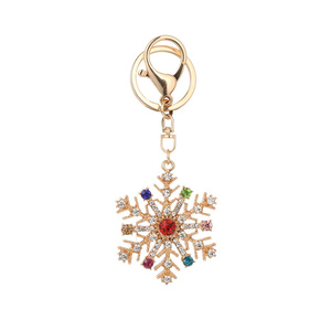 New Christmas Decoration Colored Diamond <strong>Snowflake</strong> <strong>Key</strong> Chain Metal Pendant <strong>Key</strong> Chain - Product Image 1