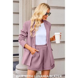 2025เบลเซอร์เอวสูงจับจีบสำหรับผู้หญิงกางเกงขาสั้นเอวยางยืดขาสั้นสำหรับสตรีเอวสูง - Product Image 2