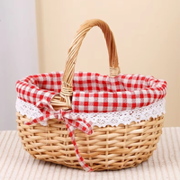 Handgemaakte rieten mand voor eieren en fruit, draagbaar, voor buitenpicknick, met één handvat