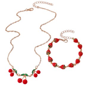 Strawberry Fruit Necklace And <b>Bracelet</b> <b>Set</b> For Women Red Zinc Alloy Jewelry Gift Fashion Accessory - Product Image 5