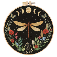 Kit de broderie Dragonfly Moon Phase pour débutants, kit de broderie à la main DIY avec cerceau, prêt à être expédié