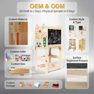 Chaise d'apprentissage multifonctionnelle 3-en-1 pour enfants avec tableau noir interchangeable et tour d'apprentissage en bois massif - Product Image 4