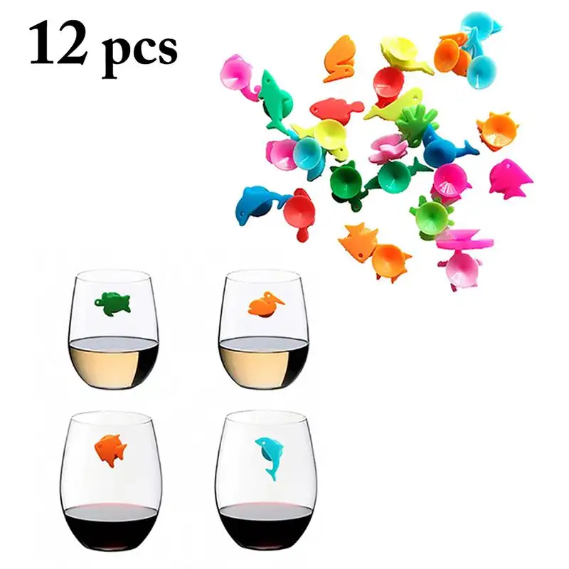 12 unids/set creativo lindo copa de vino encanto de animales marinos de vidrio de vino de marcador de vidrio de vino etiqueta Bar Accesorios