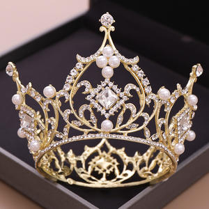 NianCan Meilleures ventes <span class=keywords><strong>Diadème</strong></span> de mariée baroque, forme carrée ou ronde, style Princesse, <span class=keywords><strong>avec</strong></span> perles et cristaux - Product Image 1