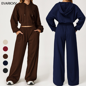 Custom Fall Winter Women's High Waist 2 Piece Set Tracksuit Sweat Suits Jogger Sports Outfits Sweatpants Hoodie Breathable