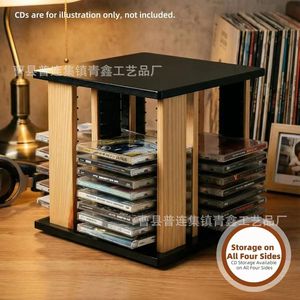 Organizador de CD de madera maciza, estante giratorio de madera para almacenamiento de DVD, con acceso de 4 lados para CD y discos - Product Image 1