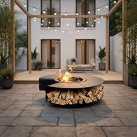 Table de jardin d'extérieur avec foyer, chauffage autonome au bois et fonction barbecue