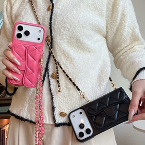 Étui en cuir de luxe haut de gamme pour <span class=keywords><strong>iPhone</strong></span> 17 Air 17-<span class=keywords><strong>11</strong></span> Pro/Plus <span class=keywords><strong>avec</strong></span> porte-cartes et chaîne, <span class=keywords><strong>coque</strong></span> arrière inclinée - Product Image 1