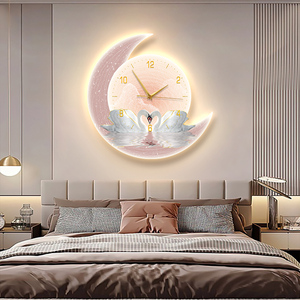 Tableau mural LED de <span class=keywords><strong>luxe</strong></span> moderne, motif cygne lumineux, peinture décorative sur toile avec horloge, style Art Déco pour salon - Product Image 3