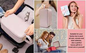 Sac de toilette de voyage imperméable en PU pour femmes, grand sac de maquillage en cuir PU, organiseur de cosmétiques - Product Image 4