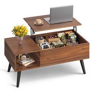 Table basse relevable moderne SENYU avec tiroirs de rangement et étagère ouverte, plateau en bois, design mi-siècle, meubles de salon - Product Image 1