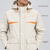 Combinaison de pluie imperméable blanche pour adultes, veste de pluie à capuche, pantalon cargo, ensemble de pluie deux pièces pour les trajets domicile-travail, les voyages et les activités de plein air