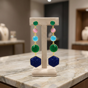 Pendientes Colgantes con Múltiples Piedras Preciosas, Aleación de Metal Precioso, Hechos a Mano, Chapados en Oro, Estilo Étnico, para Bodas - Product Image 2