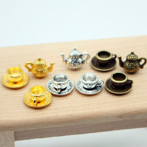 <span class=keywords><strong>Set</strong></span> di Teiera e Caffettiera in Miniatura in Metallo per Decorazione Cucina Casa delle Bambole, 3 Pezzi - Product Image 2