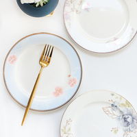 Assiettes de table en porcelaine fine de style chinois, écologiques, blanches, rondes, 8 pouces, avec bord doré, personnalisables