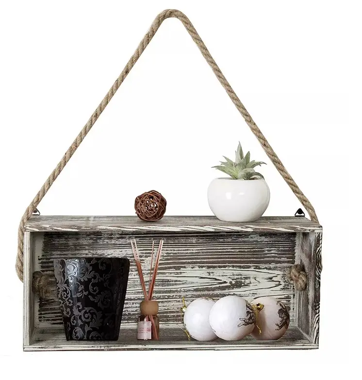 Antique Torch Wood Floating Frame with Thick Hanging Rope New Decorative Shadow Box for Living Room Home Furniture Apartment Use