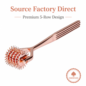 Rouleau sensoriel professionnel en métal à 5 rangées de roulettes Wartenberg, couleur or rose de luxe, pour le spa et le bien-être - Product Image 3