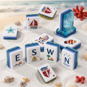 Ensemble de Mahjong Authentique Blue Ocean, 4 couches, sur mesure, gravé, en acrylique, 160 tuiles de Mahjong américaines de style côtier pour Yacht, Maison de Plage, Fête - Product Image 2
