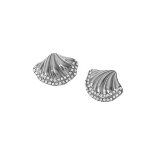 Pendientes de tuerca con forma de concha e incrustaciones de diamantes de imitación, de acero inoxidable, joyería para mujer, accesorio de moda para fiestas - Product Image 5