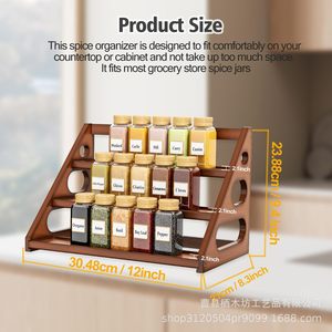 Wooden <b>Spice</b> Rack 3 Tier Storage Organizer For Kitchen <b>Spice</b> <b>Jars</b> With Wooden Lids Retro Color Durable Design - Product Image 5