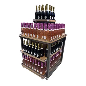 Movable Drinks Alcohol Floor Display Stand Supermarket Shelves Metal Beverage Wine Display Rack For Retail Store