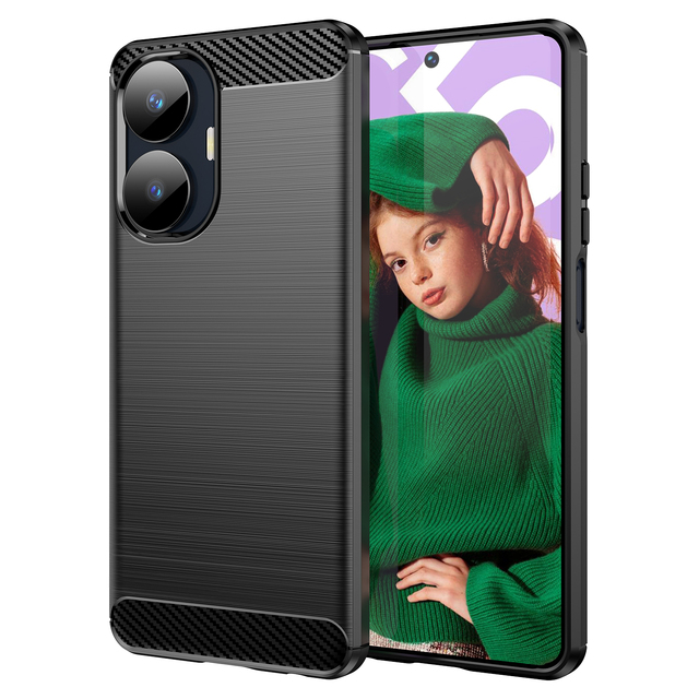 TPU Soft Back Cover for OPPO Realme 11X 5G & C55/C65/C67 4G/5G Mobile Phone Case with Carbon Fiber Design Shockproof Waterproof