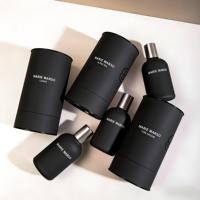 En stock, flacons de parfum de 30 ml, 50 ml, 100 ml, boîte cylindrique, tube en papier, emballage rond noir recyclable pour parfum