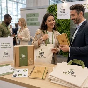 Kit de Feria Comercial Sostenible Personalizado con Bolsa Reciclada, Cuaderno de Bambú, Botella de Vidrio y Pegatinas - Product Image 2