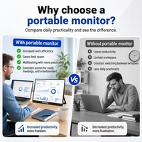 Moniteur portable R&E ultra-fin 15,6 pouces IPS 1080P avec résolution Type-C, extension d'écran d'ordinateur portable, 100% SRGB sans scintillement pour les professionnels