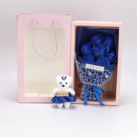 Bouquet de 7 roses artificielles en savon, style naturel, fait main en usine, avec ours en peluche, coffret cadeau pour la Saint-Valentin et la Fête des Mères