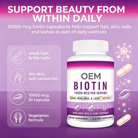 Capsules de biotine 10000 mcg pour la santé des cheveux, de la peau, des ongles et des cils - Complément alimentaire