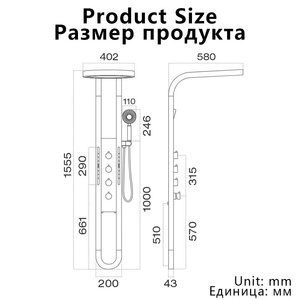 Système de douche thermostatique noir mat avec écran LED, cascade, pluie, affichage numérique, colonne de massage corporel, kit <span class=keywords><strong>d</strong></span>'installation et mitigeur - Product Image 5