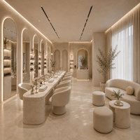 Mobilier d'intérieur de salon de manucure de luxe sur mesure, aménagement complet de boutique de beauté, comptoir de réception, poste de manucure, vitrine murale