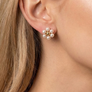 Ensemble collier et boucles d'oreilles en forme de fleur, imitation perle, pour femmes, plaqué or, ensembles de bijoux romantiques, bijoux de fête, bijoux tendance - Product Image 6