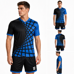 Uniforme de Fútbol Sublimado Personalizado para Hombre, Conjunto de Camiseta de Manga Corta con Cuello en V Amarillo y Azul, Pantalones Cortos, Transpirable, Ajuste Atlético, Poliéster - Product Image 6