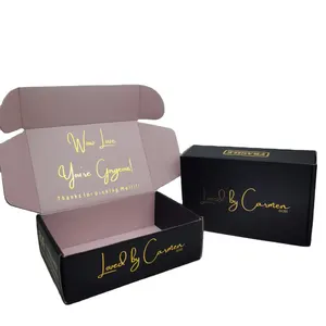 Kotak perhiasan bergelombang hitam matte logo kustom dengan kotak kertas foil emas wig pakaian hadiah kotak surat kertas