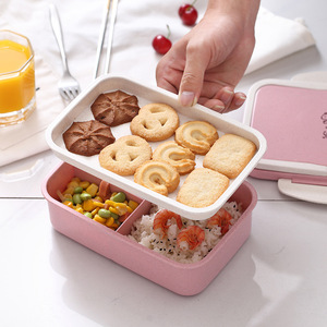 Yimei Rectangular Double Layer Plastic <b>Lunch</b> <b>Box</b> With Handle For Kids And Adults Solid Color Design - Product Image 4