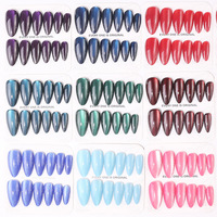 12 Tailles, Couleurs Personnalisées Rouge Bleu, Vente en Gros, Ongles Press-on Réutilisables en ABS, Forme Amande, Effet Œil de Chat, pour Usage Quotidien des Doigts