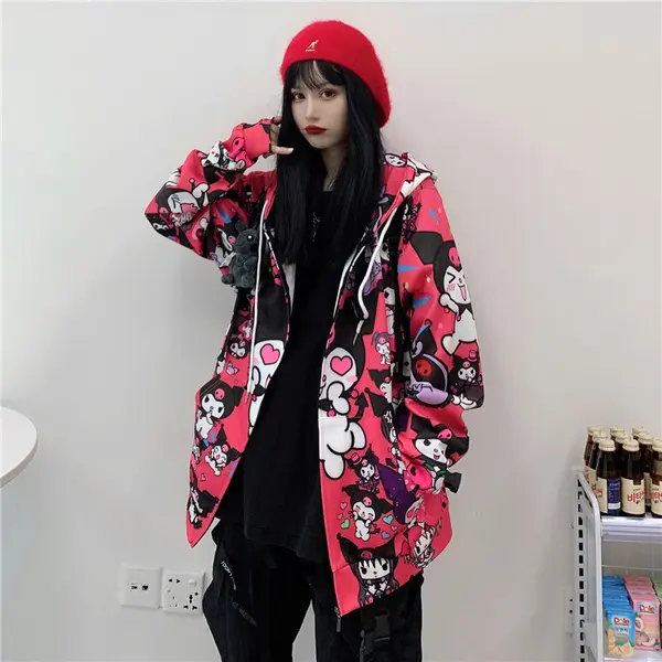 Kuromi Sweatshirt Autumn Fashion Women Kawaii Anime Hoodie Vintage Long Sleeve Cute Pullover Women Black Pink Ladies Top