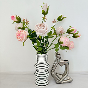 Flores artificiales individuales de <span class=keywords><strong>6</strong></span> cabezas, Flores Rosas en maceta para el hogar, boda, flores decorativas, gran oferta - Product Image 2