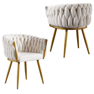 Chaises de salle à manger en velours rembourré tissé tufté moderne de luxe avec pieds en métal doré pour salon chambre cuisine - Product Image 2