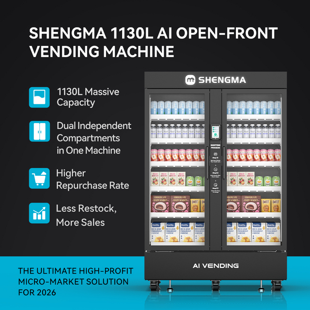 New-Tech Shengma AI Fresh Food Snack Cold Drinks Vending Machine Smart 1000L Capacity 4G LTE Support Opening Door Remote